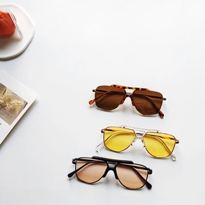 Three retro aviator sunglasses for kids in leopard, clear yellow, and black frames