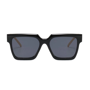 Retro thick-frame square sunglasses with metal chain temple in black and grey