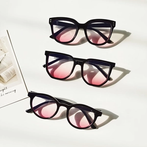 Kids black frame sunglasses with pink gradient lenses in square and round shapes