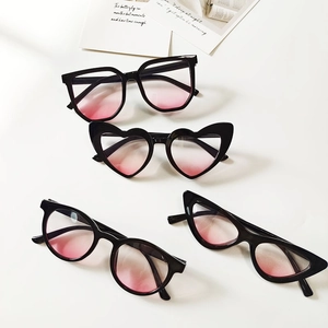 Kids trendy black sunglasses set with pink gradient lenses in four stylish frame shapes