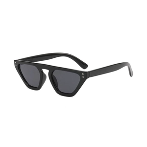 Retro flat top cat eye kids sunglasses in black with silver rivet details and dark lenses