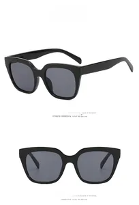 Detailansichten der glänzend schwarzen quadratischen Sonnenbrille mit grauen Gläsern