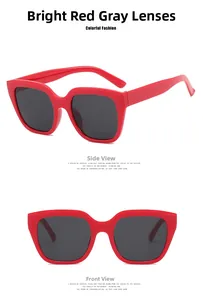 Front- und Seitenansicht der modischen roten quadratischen Sonnenbrille mit grauen Gläsern