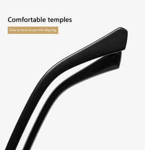 Detail of ergonomic glossy black sunglasses temples designed for anti-slip comfort