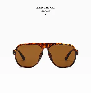 Macro shot of oversized leopard print sunglasses with classic double-bridge and brown lens