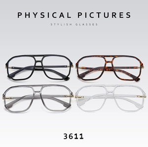Matrix display of polygon eyewear frames in black, tortoiseshell, grey, and clear colors