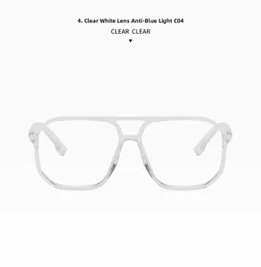 Detail of transparent polygonal frames with double bridge and blue light blocking lenses