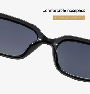 Detail of comfortable nose pads on black square sunglasses to reduce wearing pressure