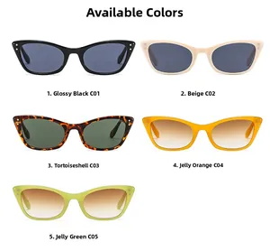 Collection de lunettes de soleil œil-de-chat en noir, beige, écaille et couleurs gelée