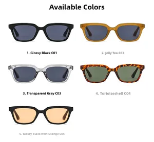 Detailed grid showing five color variations of stylish unisex square frame sunglasses