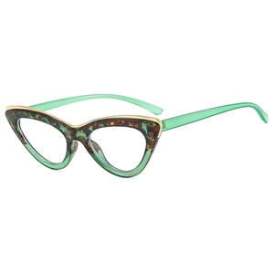 Retro cat-eye sunglasses with tortoiseshell frames and translucent green temples