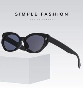 Detail einer schwarzen Cat-Eye-Sonnenbrille mit eleganten silbernen Metallakzenten am Bügel