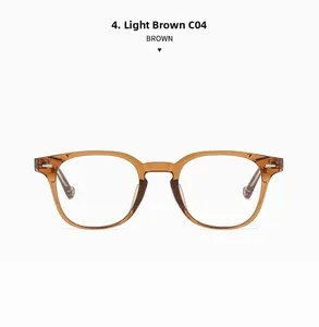 Front view of light tea brown round frame glasses with anti-blue light clear lenses