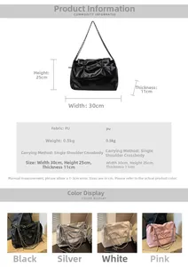 Tableau détaillé du sac fourre-tout indiquant les dimensions, coloris et détails de la chaîne