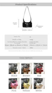 Size chart showing 28x20x10cm dimensions and colors for this punk rivet crossbody bag
