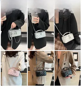 Quilted mini crossbody bags in silver, white, pink and black with chain straps