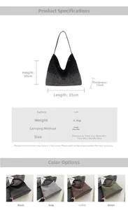 Especificaciones de tamaño y tabla de materiales para el bolso hobo con brillantes
