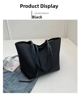 Détail du grand sac cabas noir avec fermeture éclair supérieure et doubles bandoulières