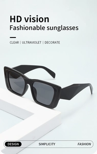 Detail view of bold black square frame sunglasses on minimalist geometric prop