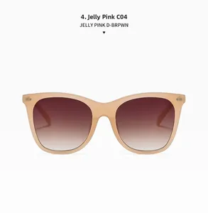 Detailed view of Jelly Pink cat-eye sunglasses with dark brown gradient lenses