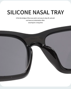 Close-up of integrated silicone nose pads on black square polarized sunglasses