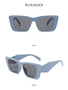 Polarized square sunglasses in light blue frame and dark grey lenses with 45-degree side view