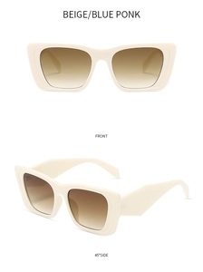 Front and side view of beige square polarized sunglasses with brown gradient lenses