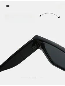 Detail of durable texture hinge on black square sunglasses with metallic components