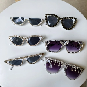 Mode Übergroße Sonnenbrille Damen Strass Luxus Katzenauge Quadratisch UV400 Retro Party Brille Handgefertigte Deko