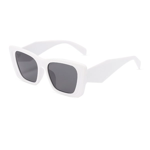 Stylish white square frame polarized sunglasses with dark grey UV lenses for fashion