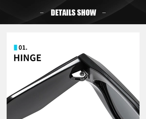 Macro detail of the durable metal reinforced hinge on black glossy fashion sunglasses