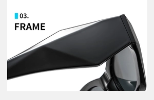 Detailed macro shot of the black geometric irregular temple design on trendy sunglasses