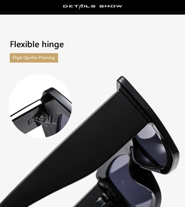Detail of premium flexible metal hinge and high-quality painting on black square sunglasses