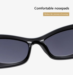 Detail of comfortable integrated nose pads on black square frame fashion sunglasses