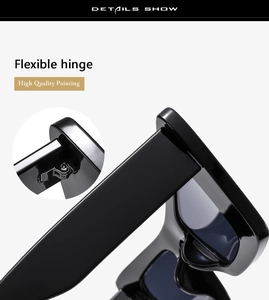 Détail de la charnière flexible et de la peinture haute qualité sur lunettes noires