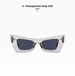 Détail de lunettes de soleil œil de chat gris transparent C03 avec verres anti-UV gris
