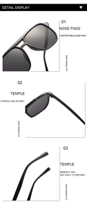 Detail view of ergonomic nose pads and reinforced metal hinges on black square sunglasses