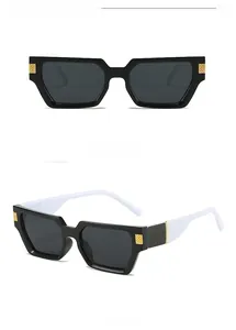 Detail view showing black rectangular frames and white temples with crocodile texture