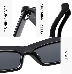 Detail view of cat eye sunglasses showing secure metal hinges and ergonomic nose pads