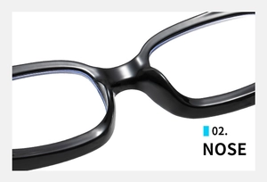 Macro shot of integrated high nose bridge on glossy black hip-hop fashion glasses