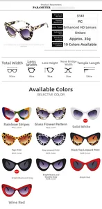 Size chart and dimensions for oversized cat eye sunglasses with high-definition lenses