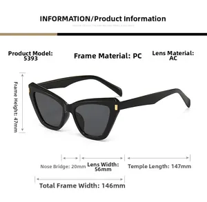 Tableau des tailles pour lunettes œil de chat montrant les dimensions de la monture