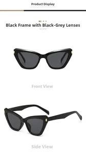 Lunettes de soleil œil-de-chat noires avec verres gris et détails en métal doré