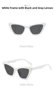 Lunettes de soleil œil-de-chat blanches à verres noirs et détails métalliques dorés