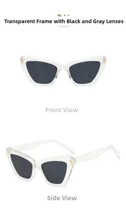 Lunettes de soleil œil-de-chat avec monture transparente et verres gris UV