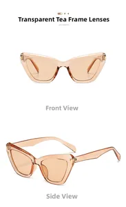 Vues de face et de profil d'une paire de lunettes de soleil œil-de-chat ambre avec détails dorés