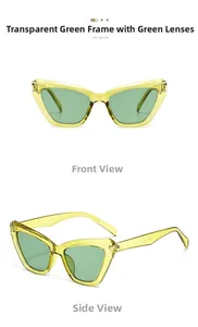Lunettes de soleil œil-de-chat avec monture jaune transparente et verres verts