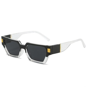 Stylish square thick frame sunglasses with black and transparent geometric design