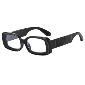 Retro square black thick frame glasses with blue light blocking lenses and wide temples