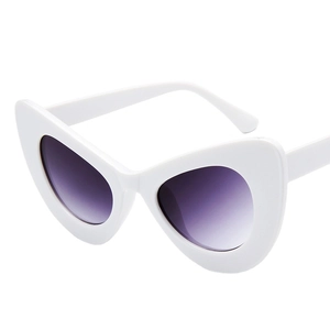 Oversized retro cat-eye sunglasses with white frame and purple gradient lenses